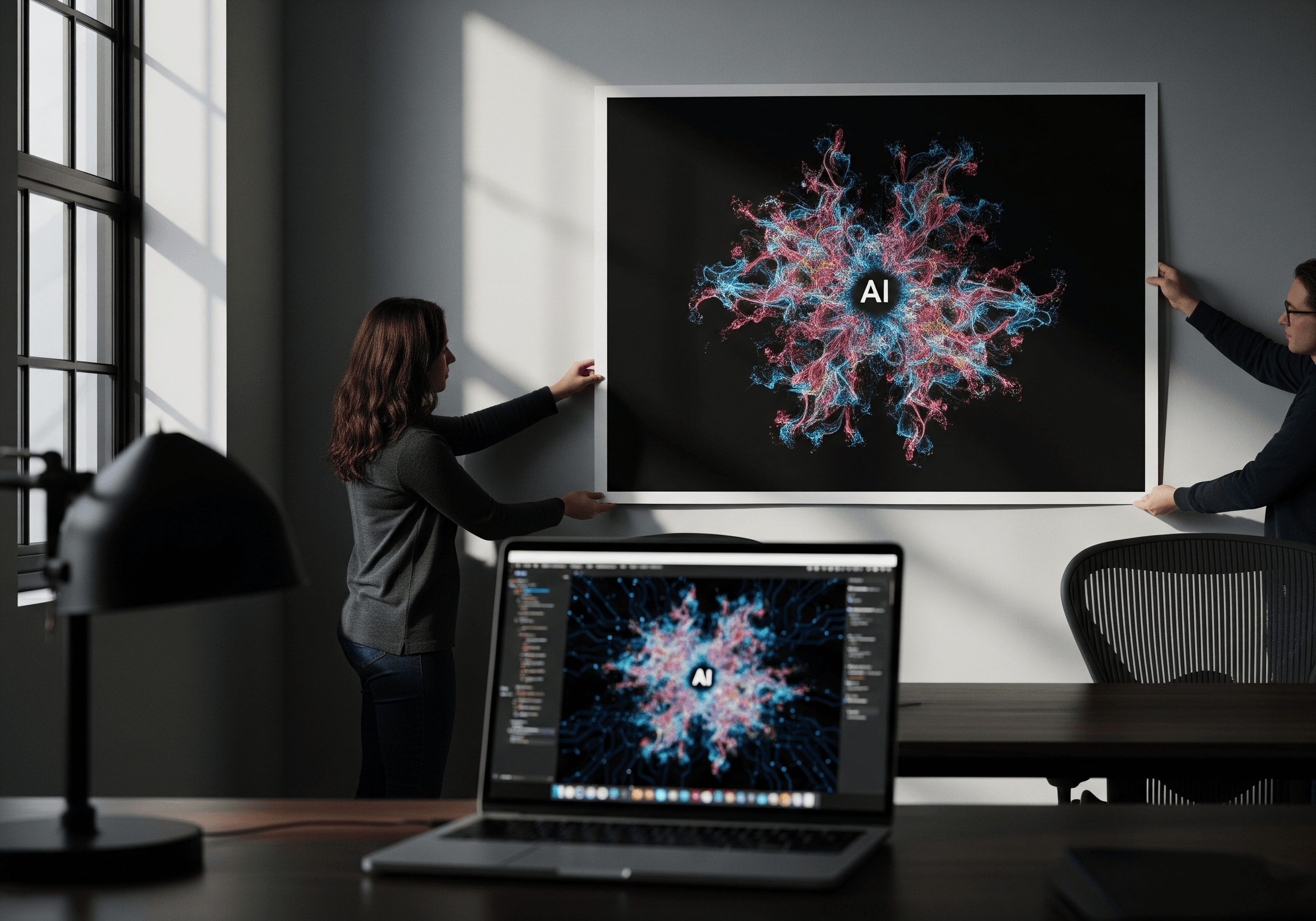 AI-genererade konstverk uppradade i ett galleri