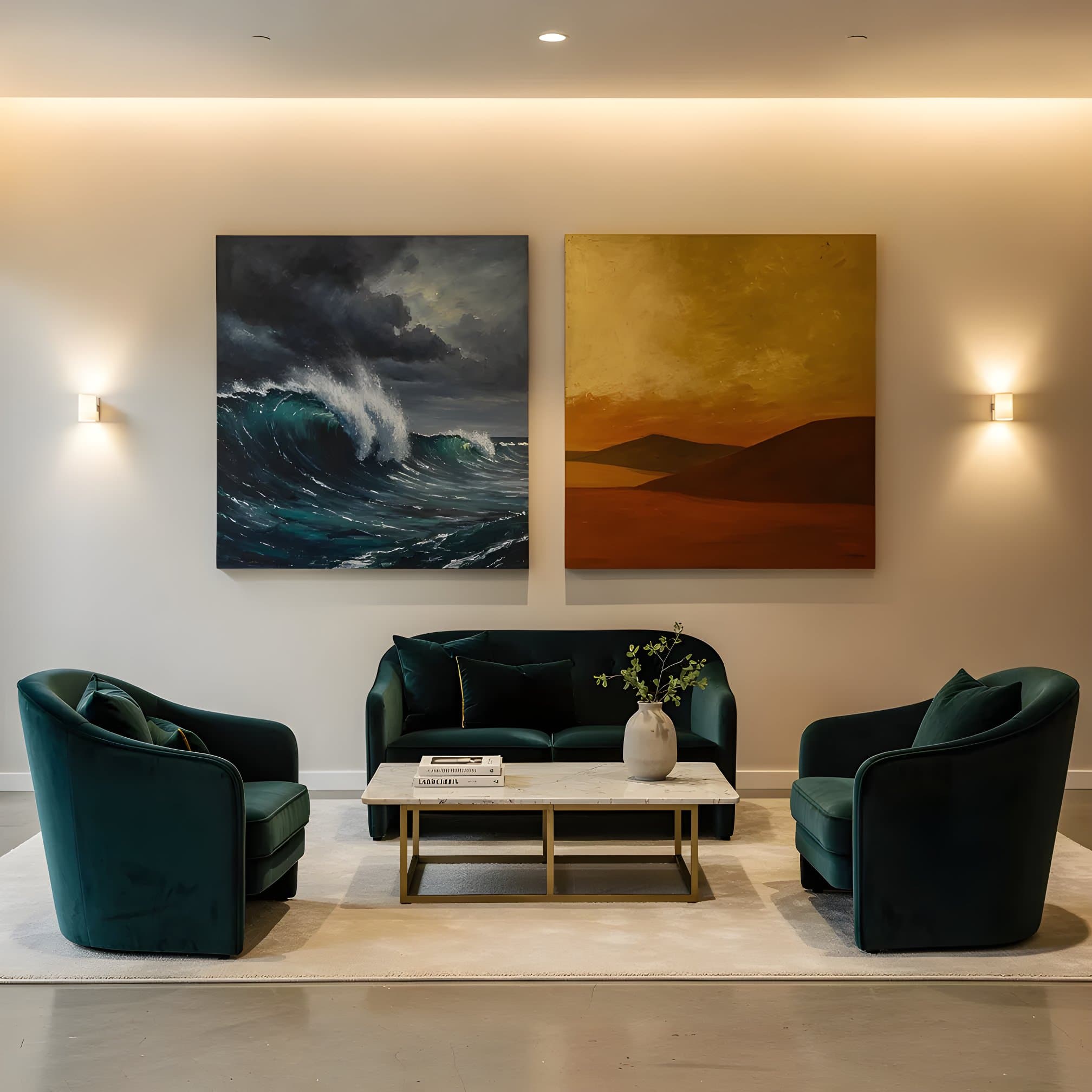 Konstboards i elegant hotelllobby