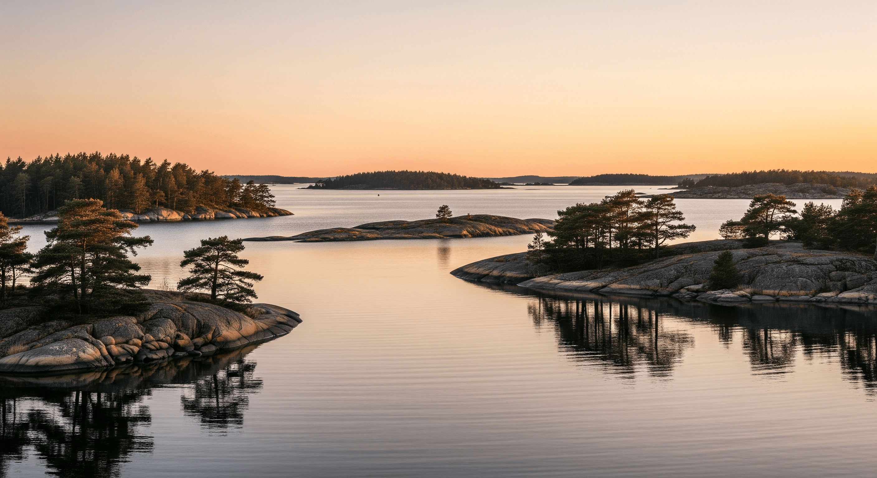 Svensk skärgård i gyllene kvällsljus